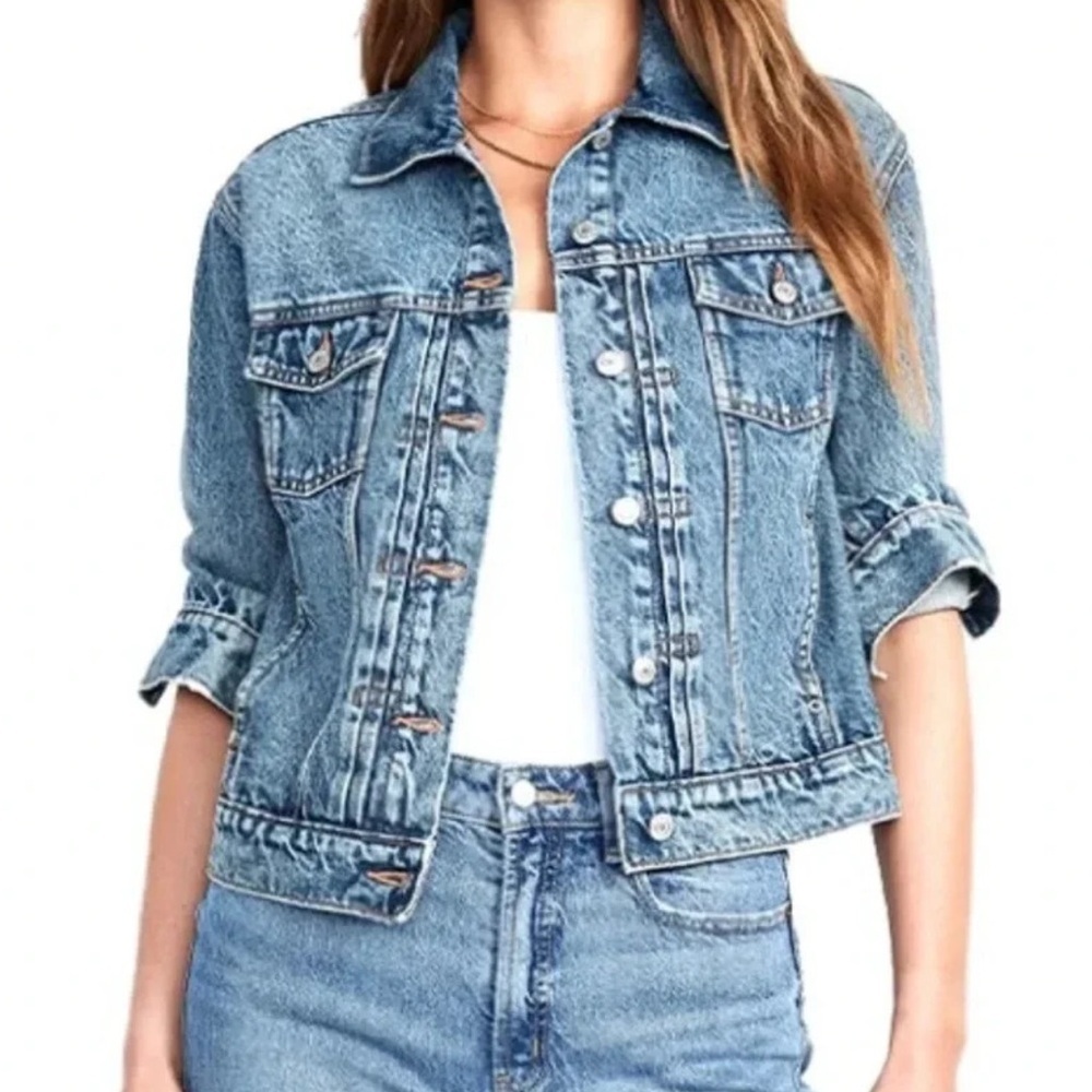 Old Navy Relaxed Classic Birdie Denim Trucker Jacket Casual Size L Nwt Med Wash